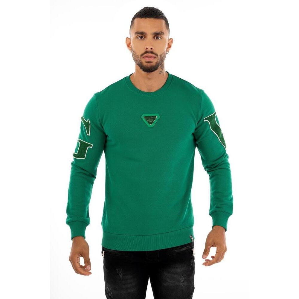Avenue George V Paris Men's GV Signature Chenille Crewneck Sweatshirt in Green